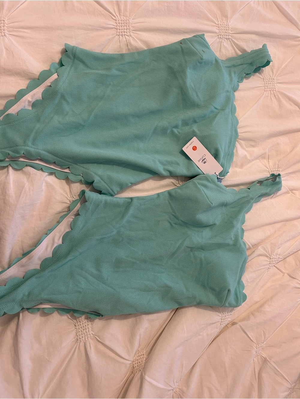 Scalloped Edge Aqua One-Piece Swimsuit